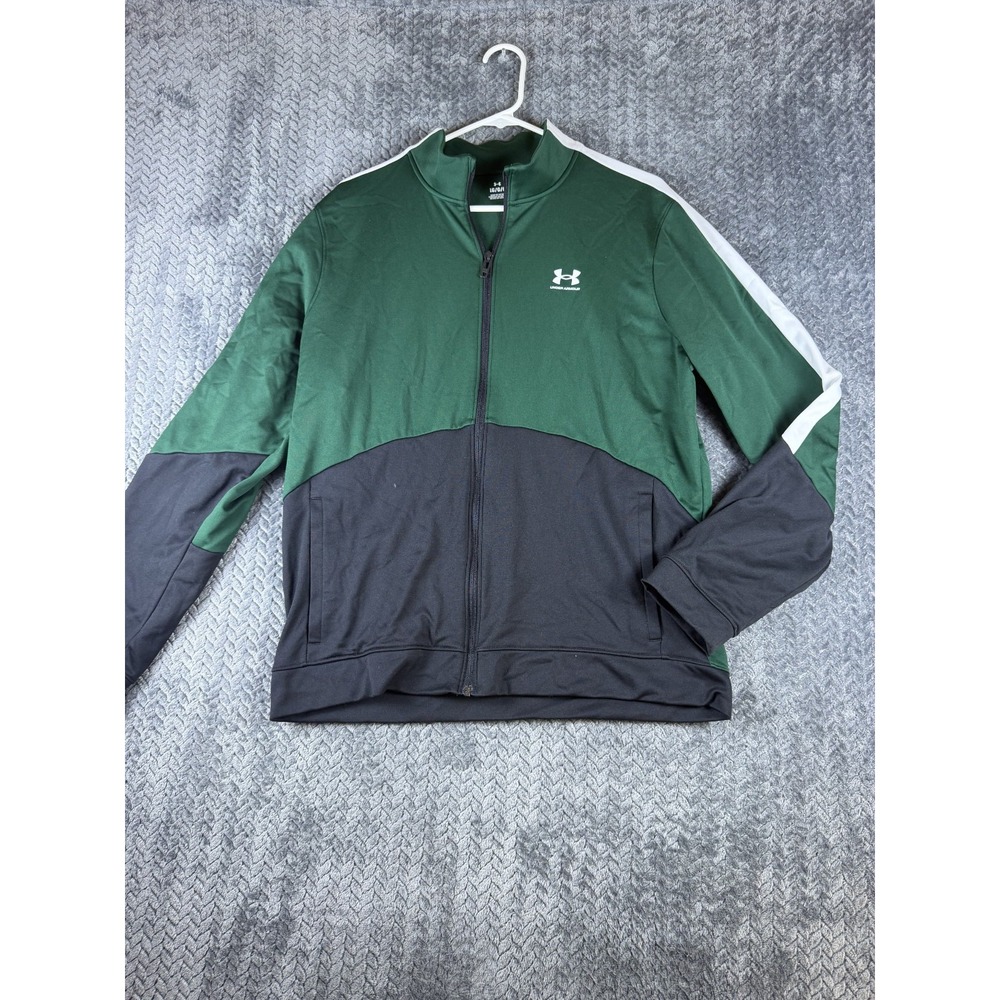 Under Armour Tricot Fashion Jacket Mens Large Green Full Zip Moisture Wicking